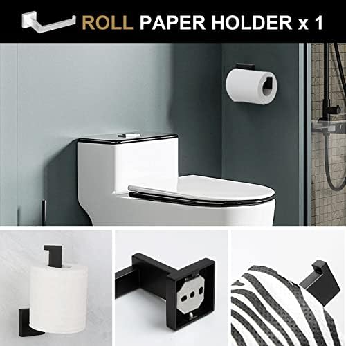 Premium Black Bathroom Towel Bar Set with Double Hook and Toilet Paper Holder