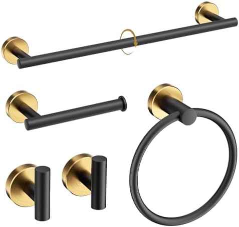 Black and Gold 5-Piece Bathroom Towel Bar Set