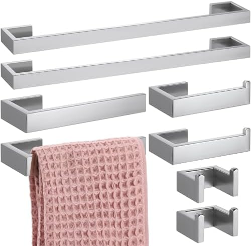 8-Piece Stainless Steel Bathroom Hardware Set Modern Design Silver Finish