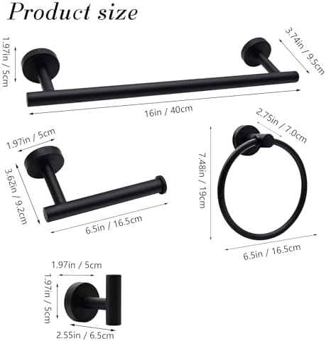 Lckppt Matte Black Bathroom Accessories Set