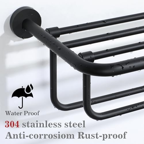 Premium Matte Black Towel Rack for Bathroom Storage