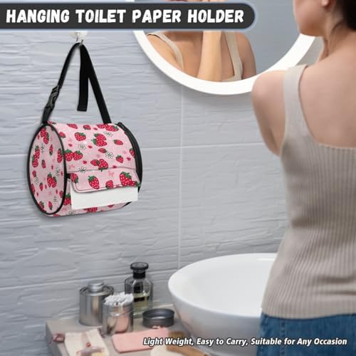 Strawberry Toilet Paper Hanger Wall Mount Storage Bag for Camping