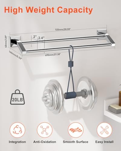 Sturdy Stainless Steel Towel Bar Double Hanging with Chrome Finish