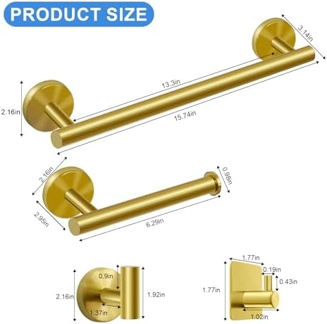 8-Piece Gold Bathroom Accessories Set Stainless Steel Towel Bar More