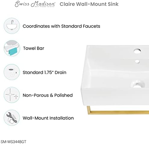 22 Wall-Mounted Bathroom Sink with Gold Finish Towel Bar