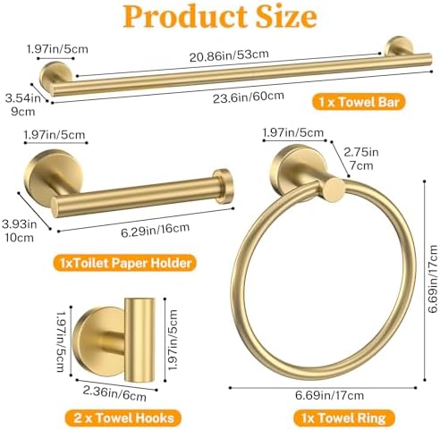 Elegantly Modern Brushed Gold Towel Bar Set 10 Piece