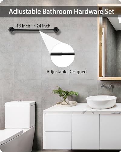 Adjustable Black towel bar set for Home 10-Piece bathroom Accessories