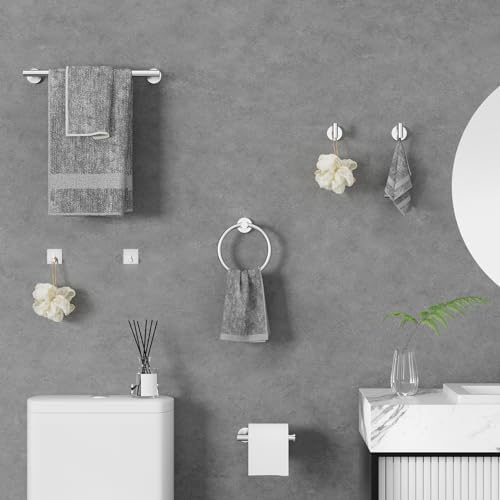 Bathroom Hassle-Free Kit 16-Piece Round Brushed Nickel Towel Hook Set