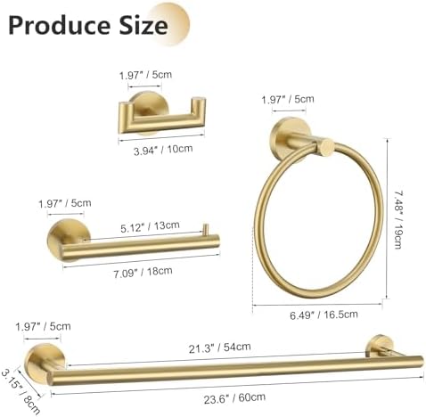 5-Piece Gold Brushed Towel Bar Set