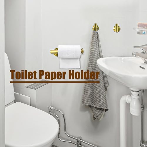 Stylish 5PCS Brushed Gold Bathroom Accessories Set - Elegant Towel Bar More