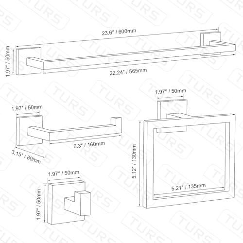TURS Towel Bar Set - 5-Piece Stainless Steel Brushed Gold Bathroom Hardware Set