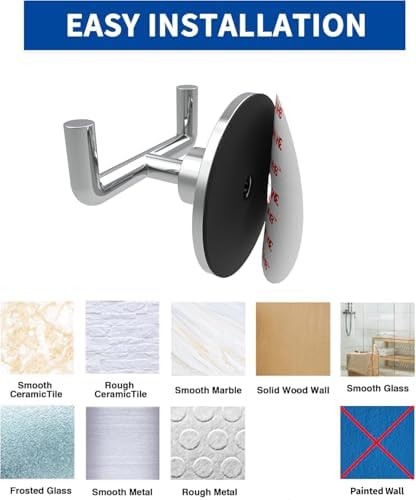 Double Towel Hook Chrome Self-Adhesive Bathroom Towel Holder