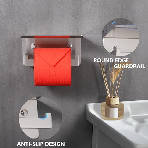 Premium Stainless Steel Toilet Paper Holder with Shelf 10 Words
