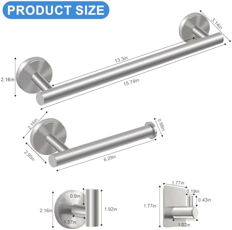 Stainless Steel Towel Bar Set 8-Piece 16 Hand Towel Brushed Nickel
