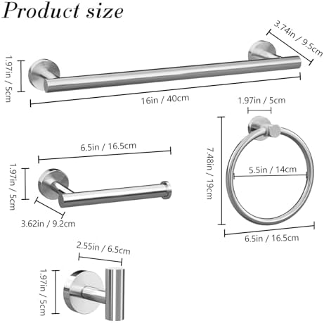 Bathroom Hassle-Free Kit 16-Piece Round Brushed Nickel Towel Hook Set