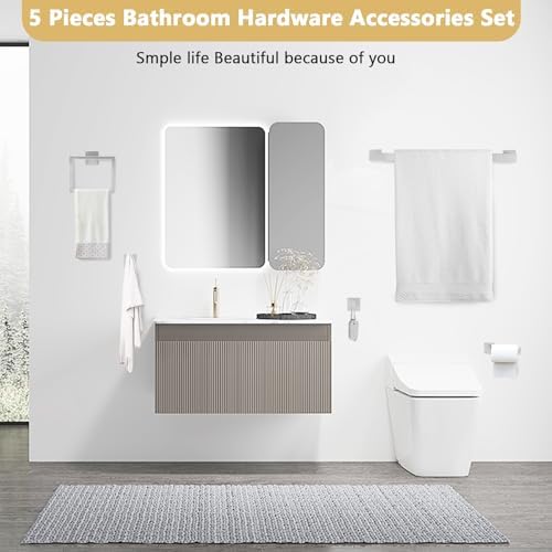 Sturdy 5-Piece Bathroom Towel Holder Set with Stainless Steel Bar Silver