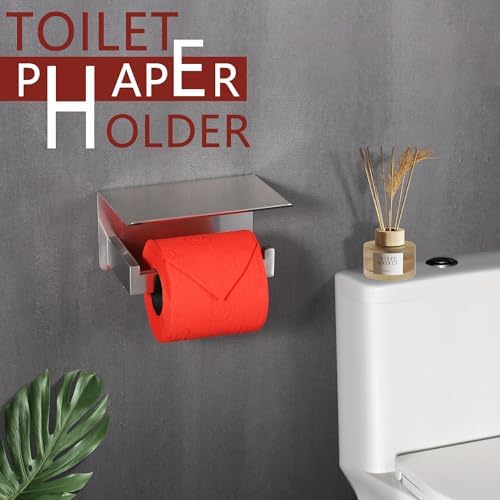 Premium Stainless Steel Toilet Paper Holder with Shelf 10 Words