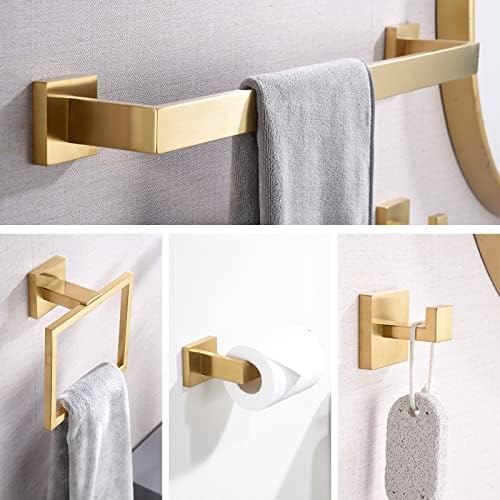 5-Piece Gold Trimmed Stainless Steel Bathroom Towel Rohex Rack Set