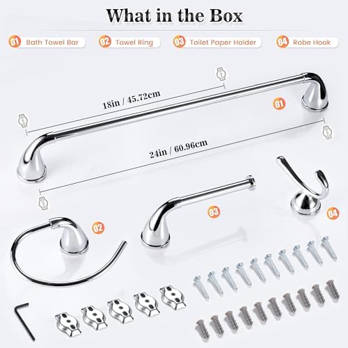 Adjustable 4-Piece Chrome Towel Holder Set