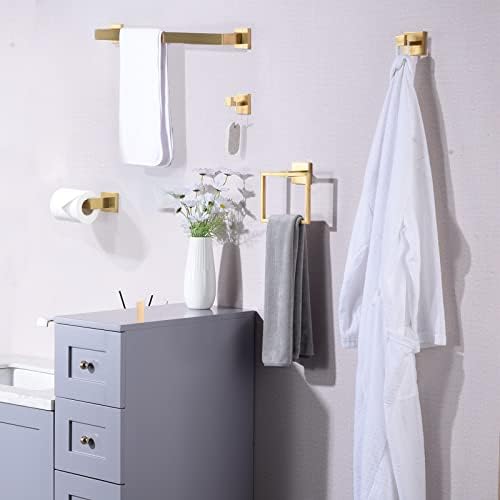 5-Piece Gold Trimmed Stainless Steel Bathroom Towel Rohex Rack Set