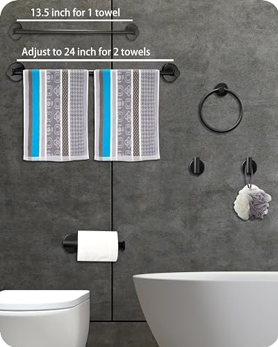 Adjustable Black towel bar set for Home 10-Piece bathroom Accessories