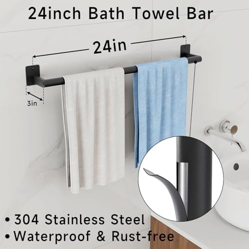 XEENEW 7-Piece Bathroom Hardware Set 24IN Matte Black towel bar