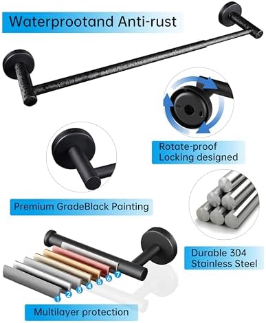 Adjustable Black towel bar set for Home 10-Piece bathroom Accessories