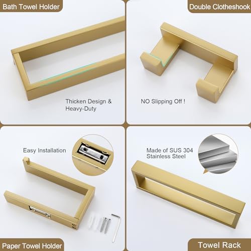 Lairuier 4-Piece Bathroom Hardware Set Premium Towel Bar More Brushed Gold