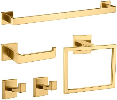 5-Piece Gold Trimmed Stainless Steel Bathroom Towel Rohex Rack Set