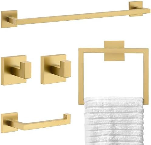 TURS Towel Bar Set - 5-Piece Stainless Steel Brushed Gold Bathroom Hardware Set