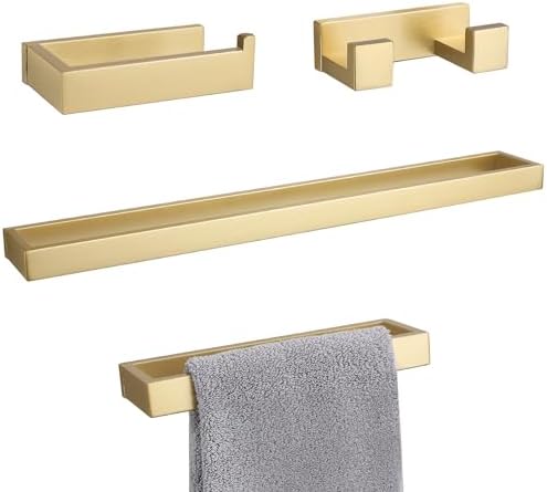 Lairuier 4-Piece Bathroom Hardware Set Premium Towel Bar More Brushed Gold