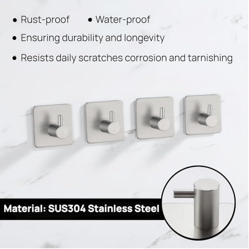 4PACK Stainless Steel Wall Hooks Durable and Waterproof