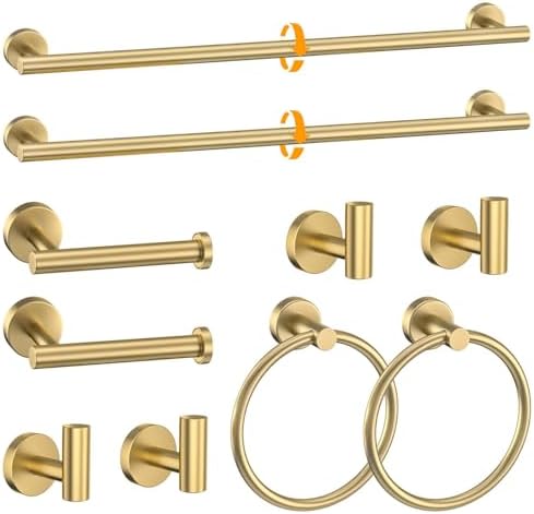 Elegantly Modern Brushed Gold Towel Bar Set 10 Piece