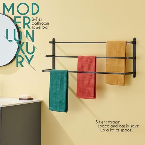 KOKOSIRI Bath Towel Bars Matte Black 3-Tier 32