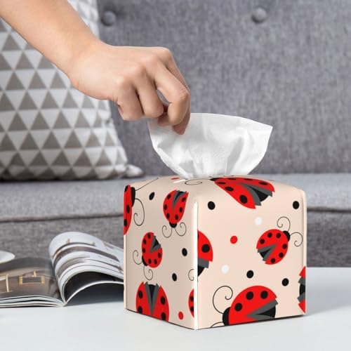 The Perfect Red Ladybug-Print Leather Tissue Box Holder