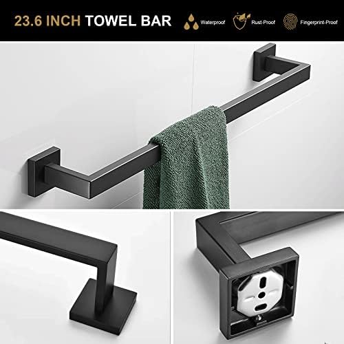 Premium Black Bathroom Towel Bar Set with Double Hook and Toilet Paper Holder