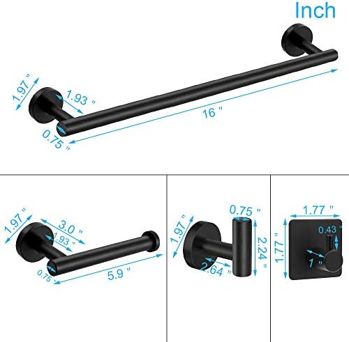 TOCTEN 5PCS Stainless Steel Bathroom Hardware Set Matte Black
