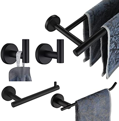 JQK 5-Piece Bath Set 24-inch Towel Bar Mat Black