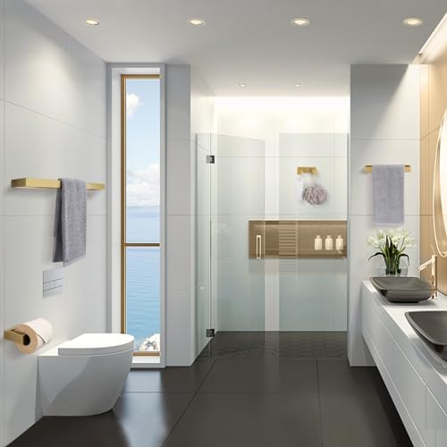 Lairuier 4-Piece Bathroom Hardware Set Premium Towel Bar More Brushed Gold