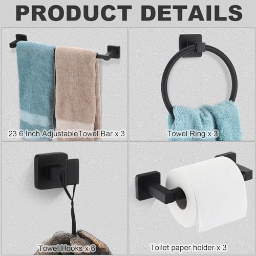 Stylish 15-Piece Bathroom Hardware Set Black Matte