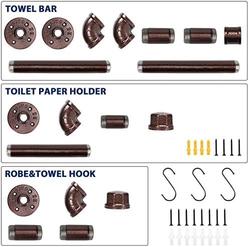 NearMoon 5-Piece Industrial Pipe Bathroom Hardware Set Bronze 18 Towel Bar Included