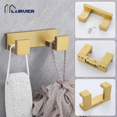 Lairuier 4-Piece Bathroom Hardware Set Premium Towel Bar More Brushed Gold