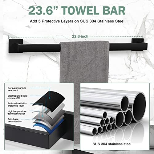 Velimax Premium Stainless Steel 4-Piece Bathroom Towel Bar Set Matte Black