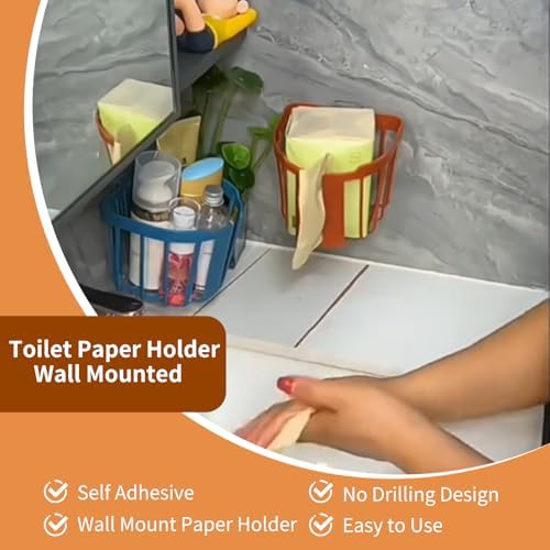 2-Piece No-Drilling Wall-Mounted Toilet Paper Holder Self-Adhesive Red