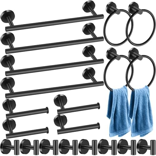 Sturdy 20-Piece Bathroom Hardware Set Stainless Steel Matte Black