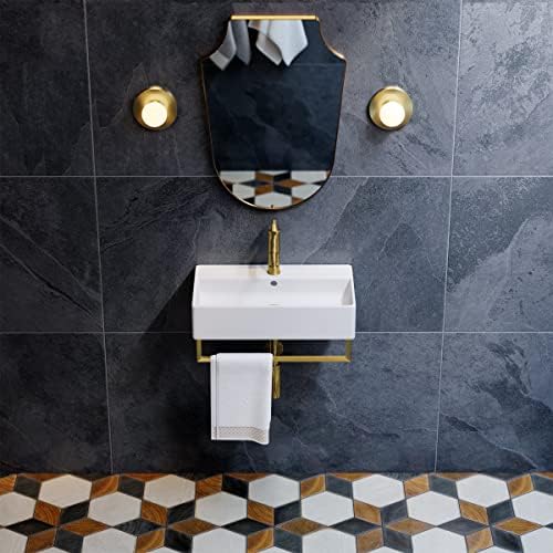 22 Wall-Mounted Bathroom Sink with Gold Finish Towel Bar