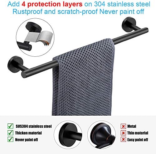 TOCTEN 5PCS Stainless Steel Bathroom Hardware Set Matte Black