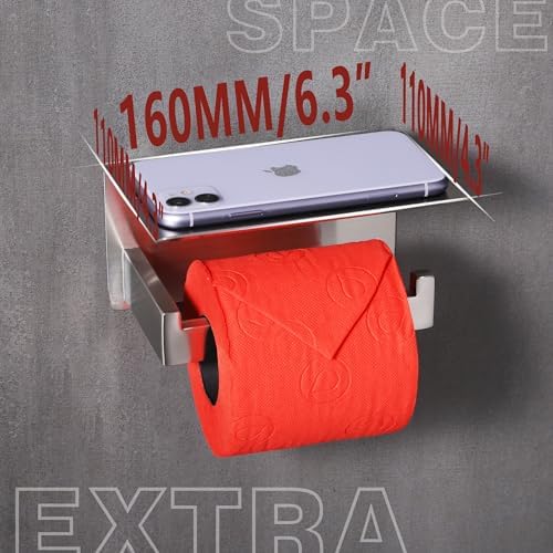 Premium Stainless Steel Toilet Paper Holder with Shelf 10 Words