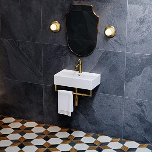 22 Wall-Mounted Bathroom Sink with Gold Finish Towel Bar