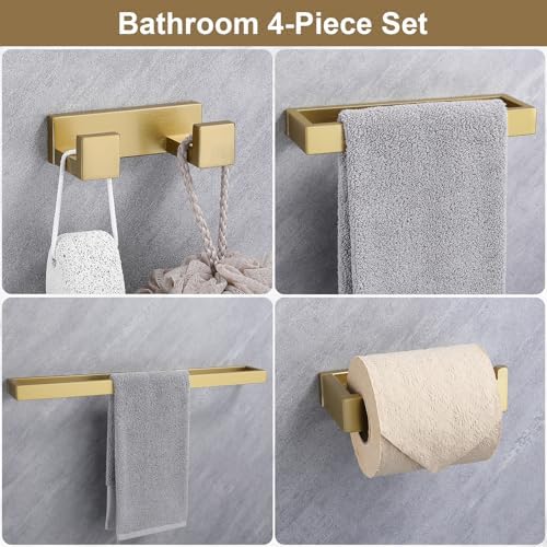 Lairuier 4-Piece Bathroom Hardware Set Premium Towel Bar More Brushed Gold